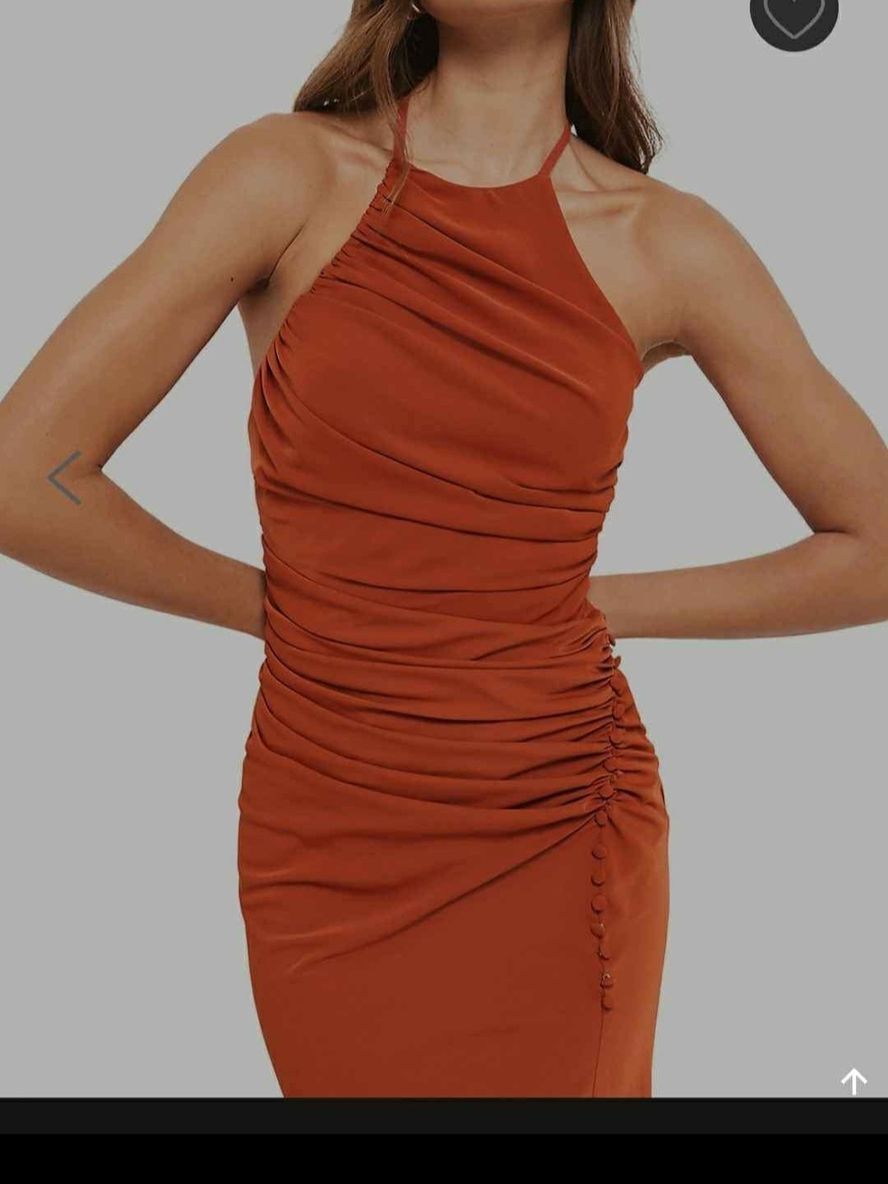 Ruched Halter Midi Dress in Rust